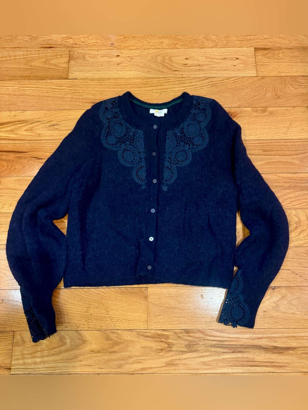 Boden Navy Crochet-Trim Button Cardigan